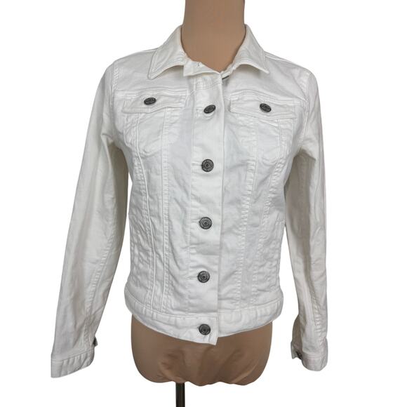 Made and Loved LOFT Denim White Jean Jacket XS Classic Stretch Cotton - Picture 1 of 4